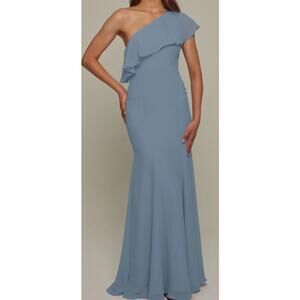 Elegant One-Shoulder Blue Maxi Dress